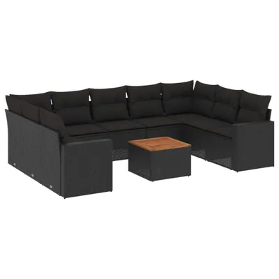 Produktbild von vidaXL 10-tlg. Garten-Sofagarnitur mit Kissen Schwarz Poly Rattan