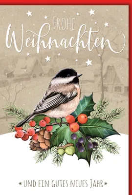Produktbild von Weihnachten Vogel auf geschmücktem Zweig Glückwunschkarte mit Umschlag