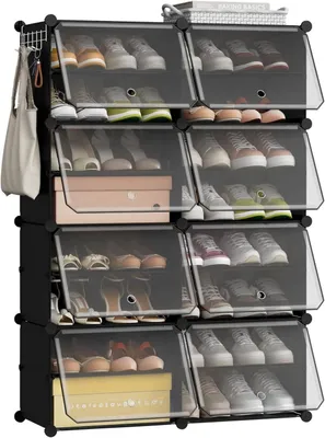 Produktbild von EUGAD Schuhboxen, Schuhregal Kunststoff, mit Haken, Tür, Schuhaufbewahrung platzsparend, 80 x 120 x 30 cm