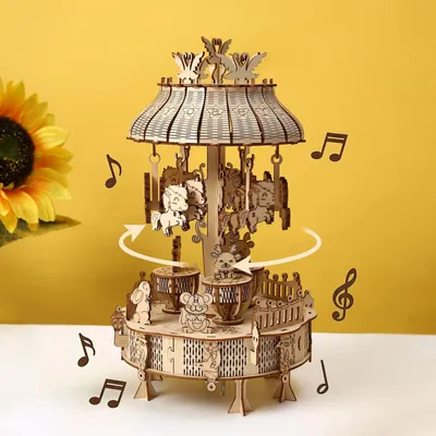 3D Houten Puzzel Carrousel mit Musikdose, 153 Teile, DIY