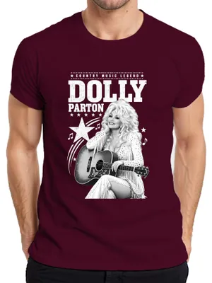 Immagine prodotto di Maglietta da uomo, stile country, con immagine di Dolly Parton, leggenda della musica country, con chitarra western, tema Nashville, colore bordeaux, taglia M