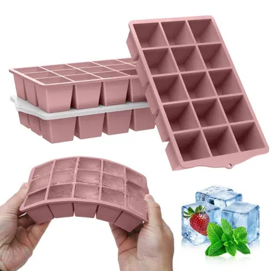 Produktbild von Eiswürfelform Silikon mit Deckel, Rosa, 4 Stück, BPA Frei, Stapelbar, 60 Eiswürfel
