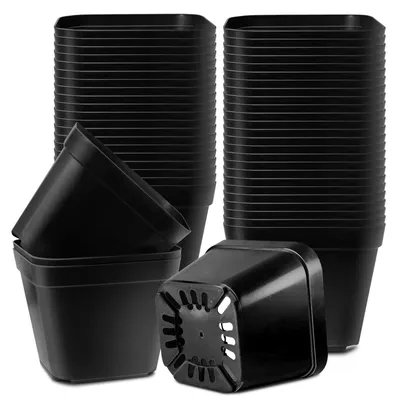 Image de Omgoods - 50 pots de culture en plastique - 10 cm, pots carrés pour semis de plantes