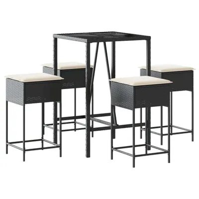Image de vidaXL Ensemble bar de jardin 5 pièces avec coussins noir Poly rotin
