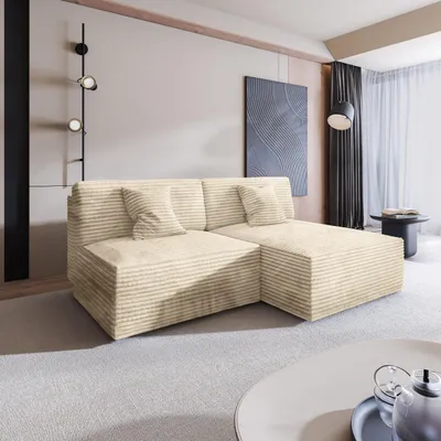 Produktbild von Masseno Ecksofa FIORO mit Schlaffunktion L-Form, Sofa mit Bettkasten, Wohnzimmersofa, Couch, Soffa, Bettsofa, Couchgarnitur- Creme, TILIA 03