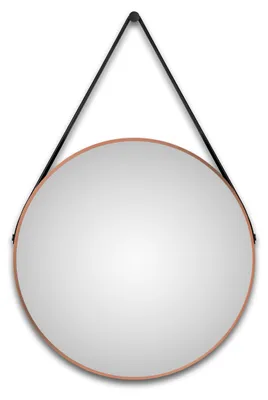 Zdjęcie produktu dla Lustro ?cienne okr?g?e Talos Copper Style Matt Ø 80 cm - lustro ?azienkowe z paskiem do zawieszania o wygl?dzie skóry - wysokiej jako?ci aluminiowa rama w kolorze miedzianym - lustro ?azienkowe