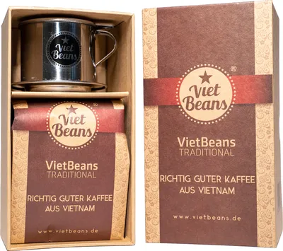 Produktbild von VietBeans Giftset Traditional - 250g gemahlener Röstkaffee und Kaffee Handfilter in hochwertiger Verpackung - Kaffeegeschenk