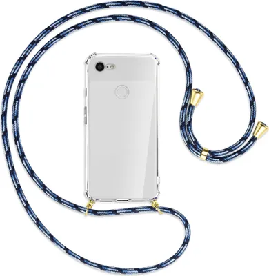 Produktbild von Handykette Backcover-Schutzhülle mit Band (Metall goldfarben) für Google Pixel 3 XL - Blautöne