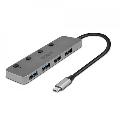 Produktbild von LINDY USB 3.2 Typ C Hub 4 Port mit Ein-/Ausschalter