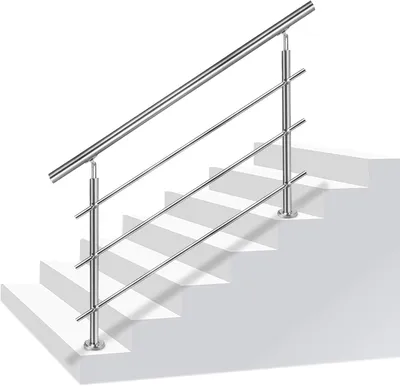 Immagine prodotto di Ringhiera per scale in acciaio inossidabile, adatta per interni ed esterni, balconi e parapetti. Colore: argento. Lunghezza: 80 cm. Include 3 traverse orizzontali