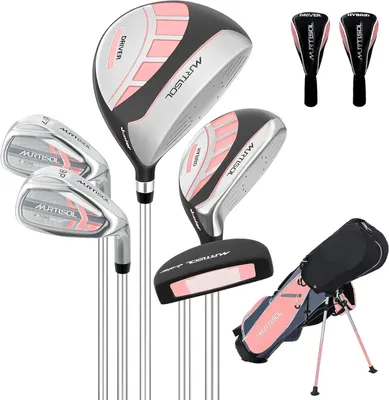 Produktbild von Kinder Golfschläger Set(Pink)Golf Set für Kinder von 6-14Jahren,Inklusive Stand Bag,1# Drive, 5# Hybrid, 6/7#, 9/P# Eisen und Putter