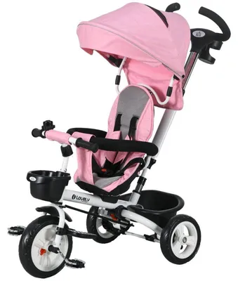 Image de Tricycle pour enfants 6-en-1 avec barre de poussée, auvent et panier | Couleur : Rose | Dimensions : 50x112x104 cm