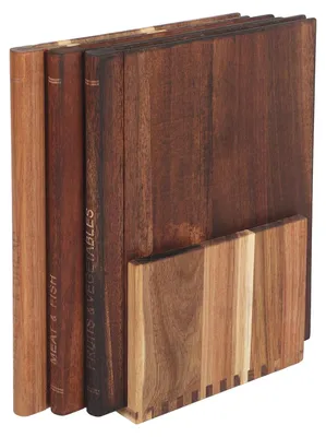 Schneidebrett-Set Buchdesign, 3 Stück, mit Ständer