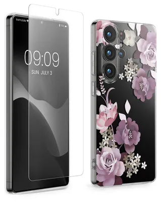Produktbild von kwmobile Hülle kompatibel mit Samsung Galaxy S26 Ultra Handyhülle - Silikon Case transparent - Mit Glas Schutzfolie - Blumenblüten und Rosen