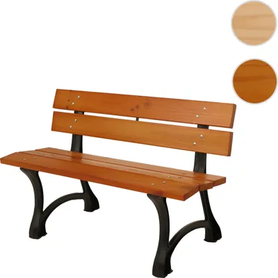 Obrázok produktu pre Záhradná lavička HWC-O20, lavička park lavička drevená lavička 2-miestna, liatina drevo borovica, 125cm ~ teak