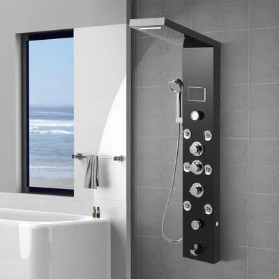 Produktbild von Duschpaneel mit Armatur – Duschsäule – Entspannende Dusche – 6-in-1-Funktionen – 118 x 26 cm – Schwarz