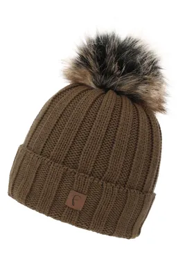 Produktbild von Warme Beanie Strickmütze mit Fleece Innenfutter und Bommel | One Size