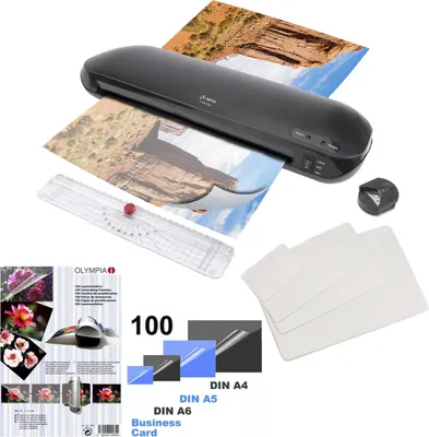 Produktbild von OLYMPIA A 330 Plus 4-in-1 Premium Laminierset mit Trimmer, Eckenrunder, bis DIN A3, 100 gemischte Folien