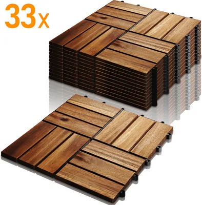 Produktbild von Jopassy 3m² Holzfliesen Mosaik Akazienholz Fliese 33 Stück 30x30 cm Balkonfliesen Gartenfliesen Terrassenfliesen für Garten Terrasse Balkon