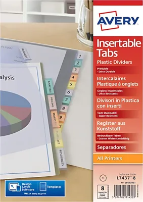 Productafbeelding van AVERY 05612501 AVERY Scheidingsbladen met tabbladen, 8 tabbladen, PP, transparant