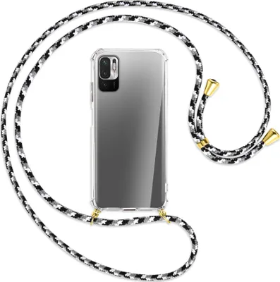 Produktbild von Handykette Backcover-Schutzhülle mit Band (Metall goldfarben) für Xiaomi Redmi Note 10 5G - schwarz/grau/weiß