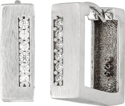 Produktbild von Paar Creolen 14,6x4,7mm aus 925 Silber matt mit 12 Zirkonia Ohrringe eckig