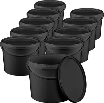 Produktbild von BenBow Eimer mit Deckel 5L x10 Schwarz - lebensmittelecht, stabil, luftdicht, auslaufsicher, geruchsneutral - Plastikeimer mit Henkel - leer