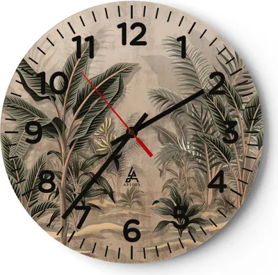 Produktbild von Wanduhr - Rund - Glasuhr - Wald Blatt Baum - 30x30cm - Schleichendes Uhrwerk - Lautlos - zum Aufhängen bereit - Dekoration Modern - Wanddekoration aus Glas - C4AR30x30-5101