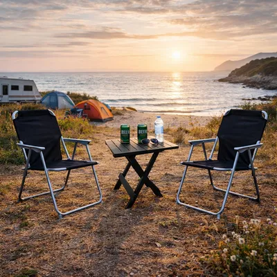 3tlg Camping Möbel Outdoormöbel Klapptisch Campingstuhl Klappstuhl schwarz
