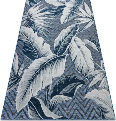 Produktbild von Teppich Strukturell BOTANIC 65242 Federn, Zickzack flach gewebt für Balkon, Terrasse - dunkelblau Blau 157x220 cm