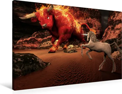 Produktbild von Premium Textil-Leinwand 90x60cm quer Premium Textil-Leinwand 90 cm x 60 cm quer Roter Stier | Wandbild, HD-Bild auf Keilrahmen, Fertigbild auf hochwertigem Vlies, Leinwanddruck von Karsten Schröder