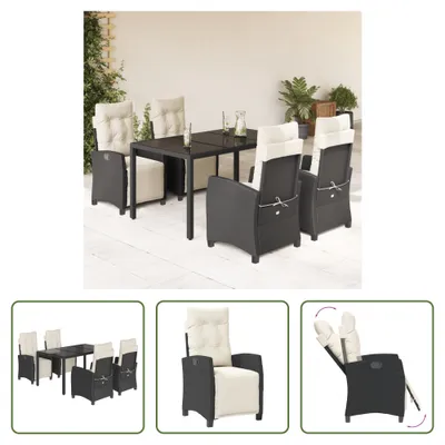 Produktbild von The Living Store 5-tlg. Garten-Essgruppe mit Kissen Schwarz Poly Rattan