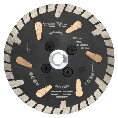 Productafbeelding van Schmith diamanten snijschijf en slijpschijf M14 125mm Black Bull. Schmith 125 mm M14 snijschijf, flexschijf voor haakse slijpmachine, zaagblad, professioneel gereedschap