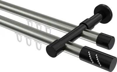 Produktbild von Interdeco Innenlaufstange / Gardinenstange mit Innenlauf Edelstahl-Optik / Schwarz, Typ Prestige Zoena (Glitzerzylinder), 20 mm Ø 2-läufig, 140 cm