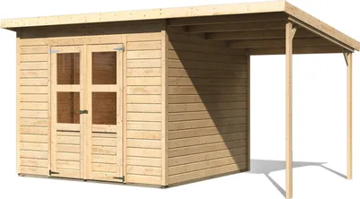 Produktbild von Karibu Gartenhaus Gerätehaus Merseburg 6 mit Anbaudach naturbelassen 400x244x219 cm