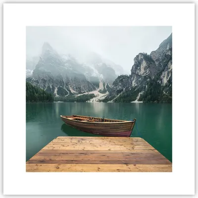 Produktbild von Poster - Poster ohne Rahmen - Berge See Boot - 30x30 cm - Wand Bild - Wanddeko - Wandbilder - Kunstposter - Wandposter - Bilder - Kunstdruck - Wanddekoration - Wandbild - P2XAC30x30-3978