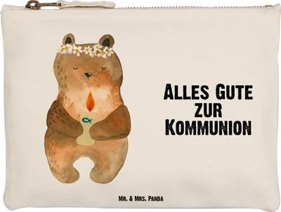 Produktbild von Mr. & Mrs. Panda Pouch Bär Kommunion Größe M - Weiß - Geschenk, Etui, Taufkerze, Schulmäppchen, kosmetiktäschchen, Gottes Segen, Stifteetui, Federtasche, Teddy