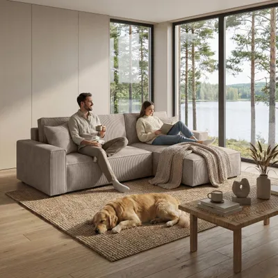 Produktbild von BEAUTYSOFA Ecksofa PARYS L - Form 290cm, Modernes Bettsofa mit Schlaffunktion, Bettkasten, bequemes Sofa, Couch für Wohnzimmer Farbe Cappucino Poso 02