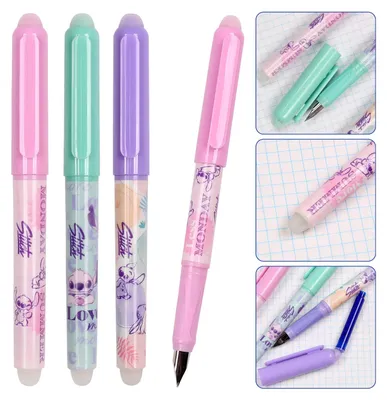 Produktbild von DISNEY Stitch Radierbarer Stift mit Radiergummi, radierbarer Stift, blaue Tinte, Schule