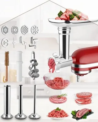 Immagine prodotto di Accessori per tritacarne - Attacco KitchenAid - 3 tubi per salsicce - 2 dischi forati