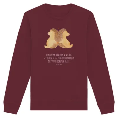 Produktbild von Mr. & Mrs. Panda Baumwoll Sweatshirt Igel händchenhaltend Größe XS - Burgundy - Geschenk, Ehe, Nachhaltiger Pullover, Sweater, Verknallt, Bio, Pulli, Liebe, Freundin
