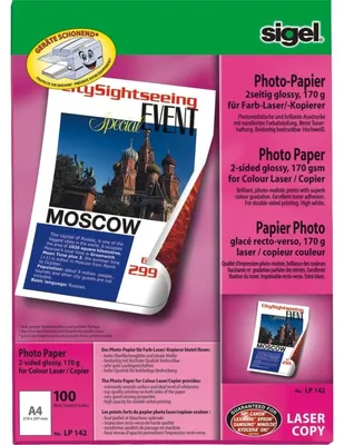 Produktbild von SIGEL LP142 Fotopapier für Farb-Laser/-Kopierer, 2-seitig hochglänzend, 170 g/m², A4, 100 Blatt