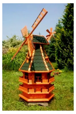 Produktbild von XXL Windmühle aus Holz mit Solarbeleuchtung, 1,50 m imprägniert (grün)