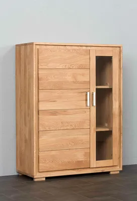 Vitrine Basel 2-türig 121 cm hoch Wildeiche Massivholz geölt
