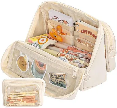 Imagen del producto de Estuches de maquillaje beige, de gran capacidad, diseño sencillo y múltiples usos.