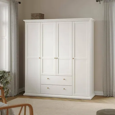Produktbild von Großer Kleiderschrank Pauline, Schlafzimmermöbel, Schrank, Garderobe, 181x61 h201 cm, Weiß