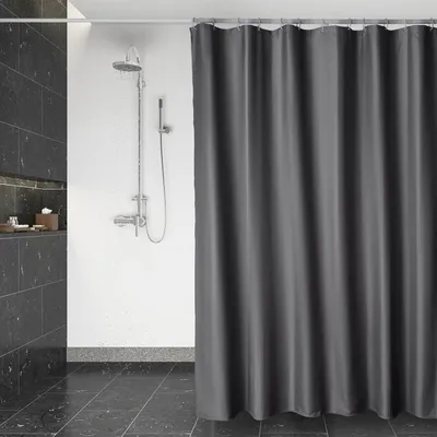 Produktbild von Wasserdichter Duschvorhang, Waschbar Schnelltrocknend Textil Stoff Polyester Badewanne Vorhang mit 12 Duschvorhängeringen, Transparent Duschvorhang, Dunkelgrau (180 x 200 cm)