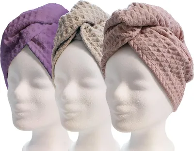 Produktbild von Famanu Haarturban Set von 3 - Schnell trocknende Mikrofaser in Lila, Creme und Rosa
