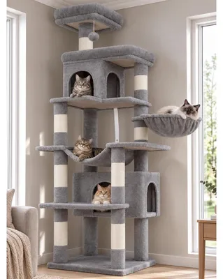Produktbild von Kratzbaum Katzenkratzbaum Katzenturm - 178 cm - 8 Kratzsäulen - 2 Höhlen - Hellgrau