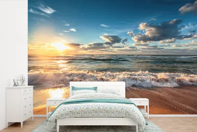 Produktbild von MuchoWow® Fototapete für Wohnzimmer oder Schlafzimmer Wandtapete Vinyl Motivtapete Strand - Meer - Sonnenuntergang - 600x400 cm - Vinyltapeten